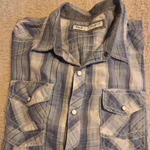 BKE Men's Casual Blue and White Plaid Shirt